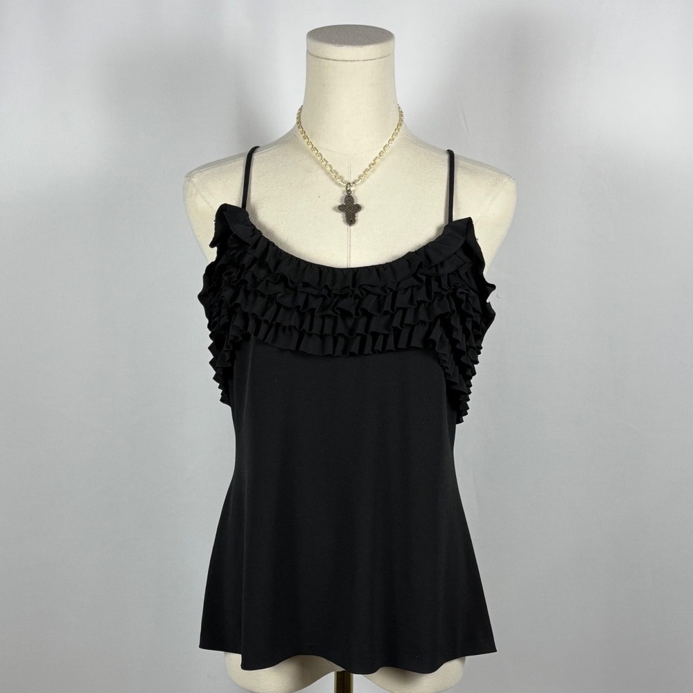 Sweet Storm Black Ruffle Strap Tank Top Womens Size L